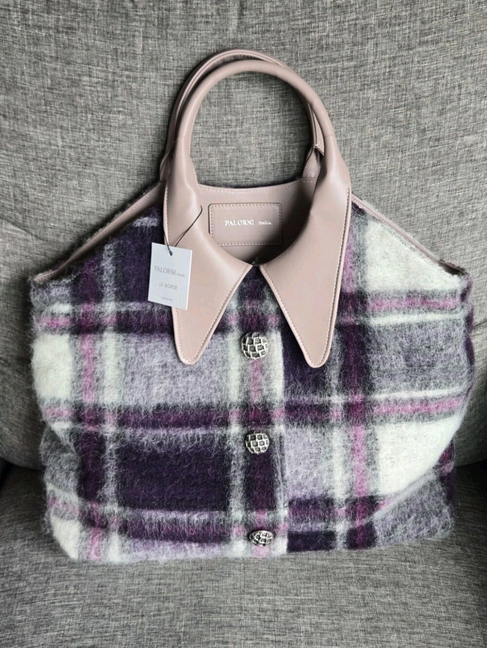 RARE! Falorni / Falor Italia Le Borse Purple Plaid Handbag Purse